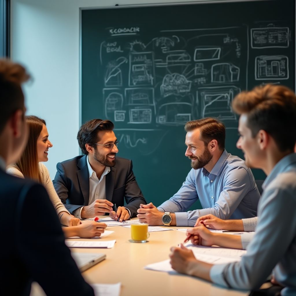 Equipo trabajando en una sesión de estrategia.