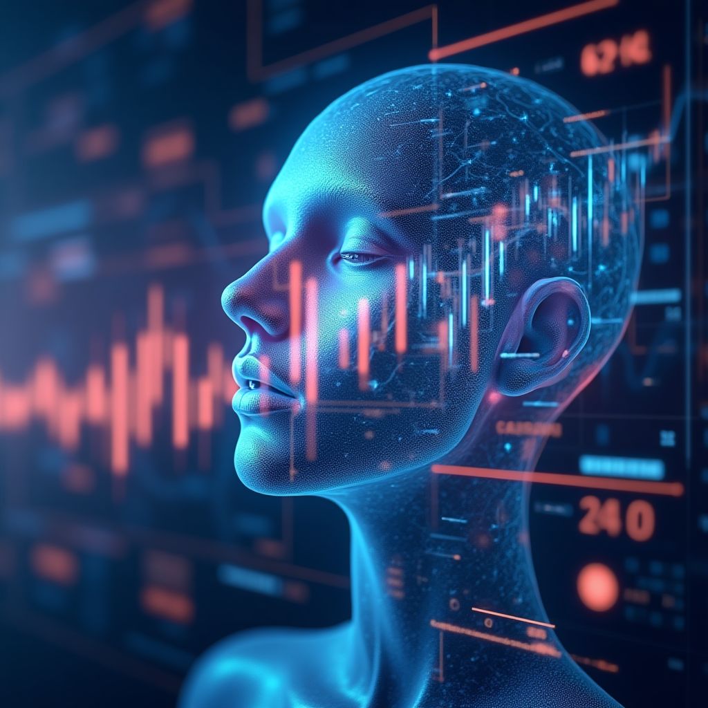 Visualización de inteligencia artificial y datos financieros.